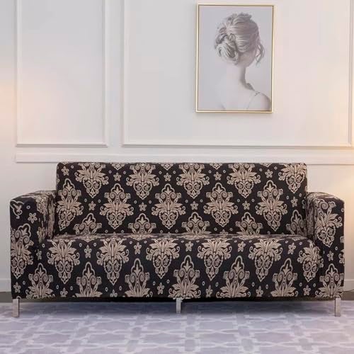 Outlay Home Universal 3 Seater Sofa Cover with Elasticity, Protective, Stretchable, Spandex & Polyester Sofa Slipcover (3 Seater, 185cm * 230cm) (Coffee Dhamask) - Image 1