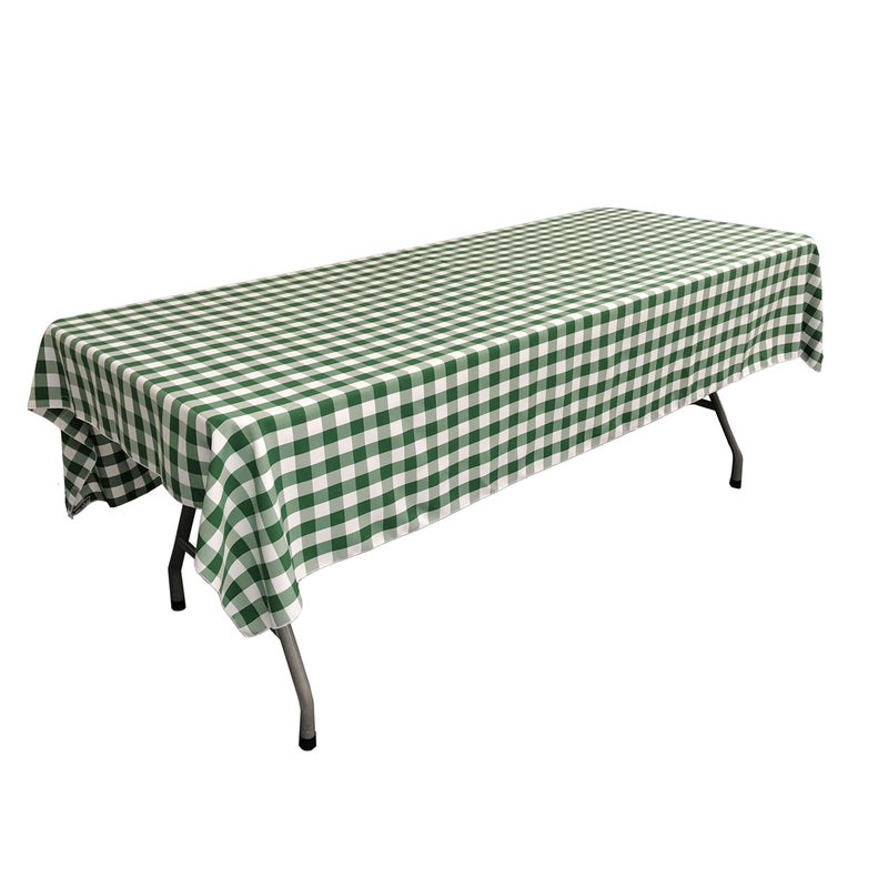 LA Linen Polyester Gingham Checkered 60 by 90Inch Rectangular Tablecloth White and Hunter Green