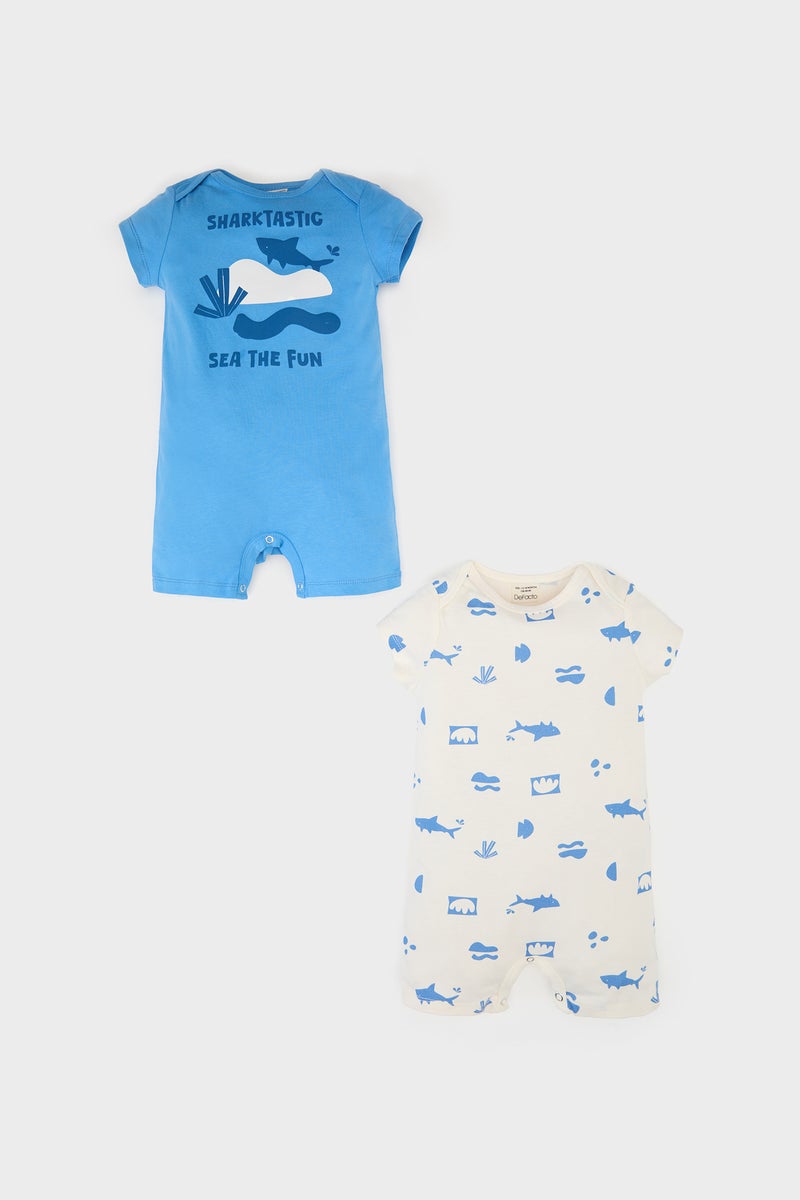 DeFacto Baby Boy Newborn Sea Printed Cotton 2 Piece Jumpsuits  - Image 1
