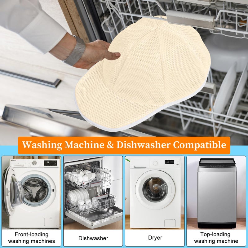 Coopache Coopahce Hat Washer Cage for Washing Machine, Hats Cleaner for Baseball Caps, Hat Washing Cage Cap Washer for Washing Machine, Hats Protector Holder for Dishwasher Fit for Adult and Kid (Cream) - Image 3
