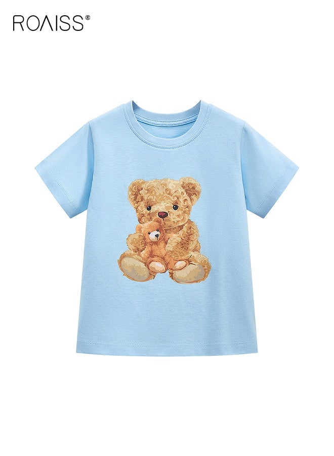 roaiss Boys Cotton T-shirt, Short Sleeve Top with Bear Pattern, Stylish Unique T shirt for Boys, Suitable for Daily Wear or Any Occasion  - Image 1