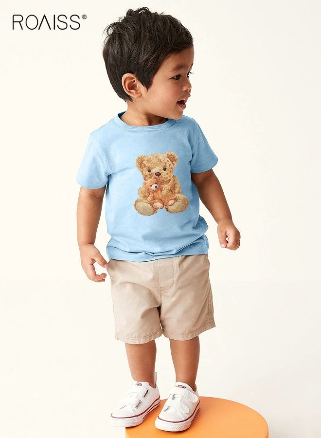 roaiss Boys Cotton T-shirt, Short Sleeve Top with Bear Pattern, Stylish Unique T shirt for Boys, Suitable for Daily Wear or Any Occasion - Image 1