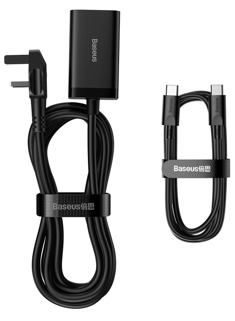 بيسوس DZ-ST/HE1 GaN3 Pro Desktop Fast Charger 2C+2U 65W UK Black (Include - Baseus Xiaobai Series Fast Charging Cable Type-C  to Type-C 100W(20V/5A) 1M Black - Image 3