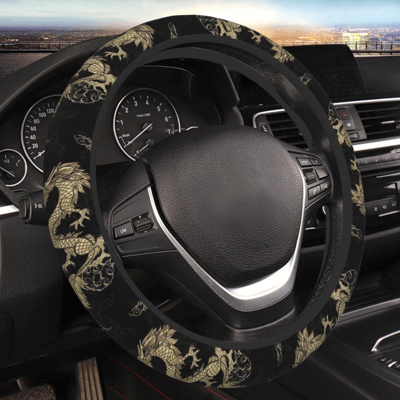 FJyuanqi Golden Dragon Steering Wheel Cover for Men AntiSlip Elastic Breathable Soft Rubber Car Steering Wheel Protective Cover Universal 15 Inch Fit for Cars Auto SUVs - Image 2
