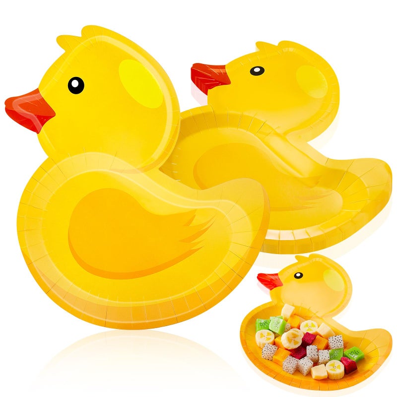 meekoo 24 Pcs Rubber Duck Party Paper Plates Rubber Duck Theme Party Decorations for Dinner Dessert Picnic Birthday Wedding - Image 1