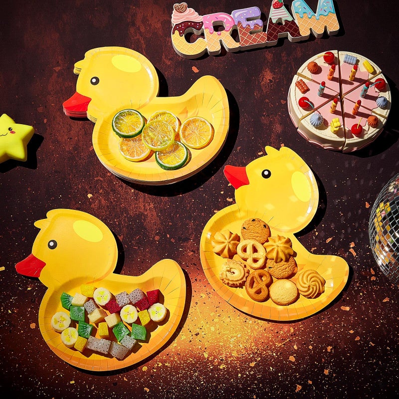 meekoo 24 Pcs Rubber Duck Party Paper Plates Rubber Duck Theme Party Decorations for Dinner Dessert Picnic Birthday Wedding - Image 4