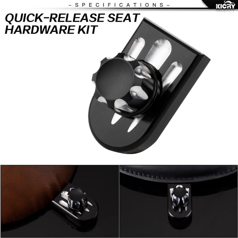 KICRY Seat Bolt Tab Screw Mount Knob Cover for Harley Quick-Release Hardware Kit - Black Knurled Billet Aluminum - Image 4