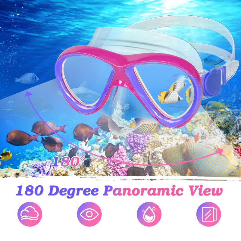 ACQCES Snorkeling Gear for Kids Ages 5-15, 4 in 1 Mask Fins Snorkel Set with HD Tempered Glass Panoramic View Anti-Fog Mask, Dry Top Snorkel, Adjustable Trek Fins, and Mesh Bag, Kids Snorkel Set for Youth - Image 3