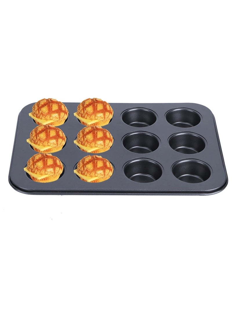 Cake Molds Non Stick Reusable Muffin Cupcake Baking Pan of 12 Cup - Black  - Image 1