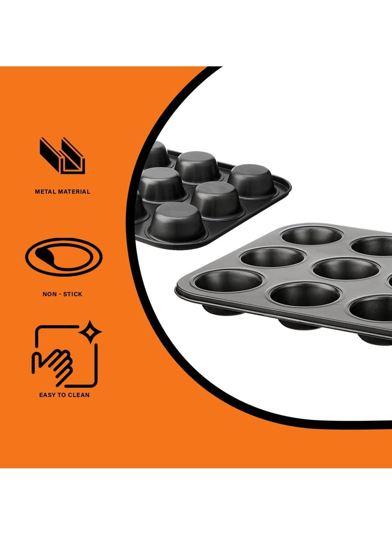 Cake Molds Non Stick Reusable Muffin Cupcake Baking Pan of 12 Cup - Black  - Image 4