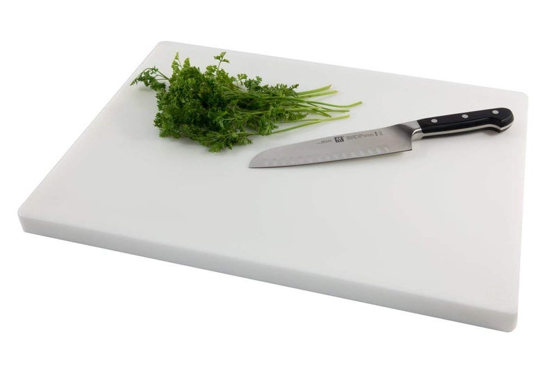 Urmila Plastic® Chopping Board Cutting Board Plastic Chopping Board for Kitchen for Meats Vegetables Fruits Chicken - Antibacterial Surface - Extra Large 18x12 Inches (White) with Knife - Image 1