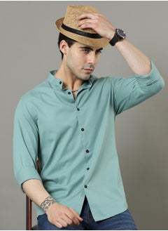 Solid Mandarin Collar Regular Fit Shirt by Styli