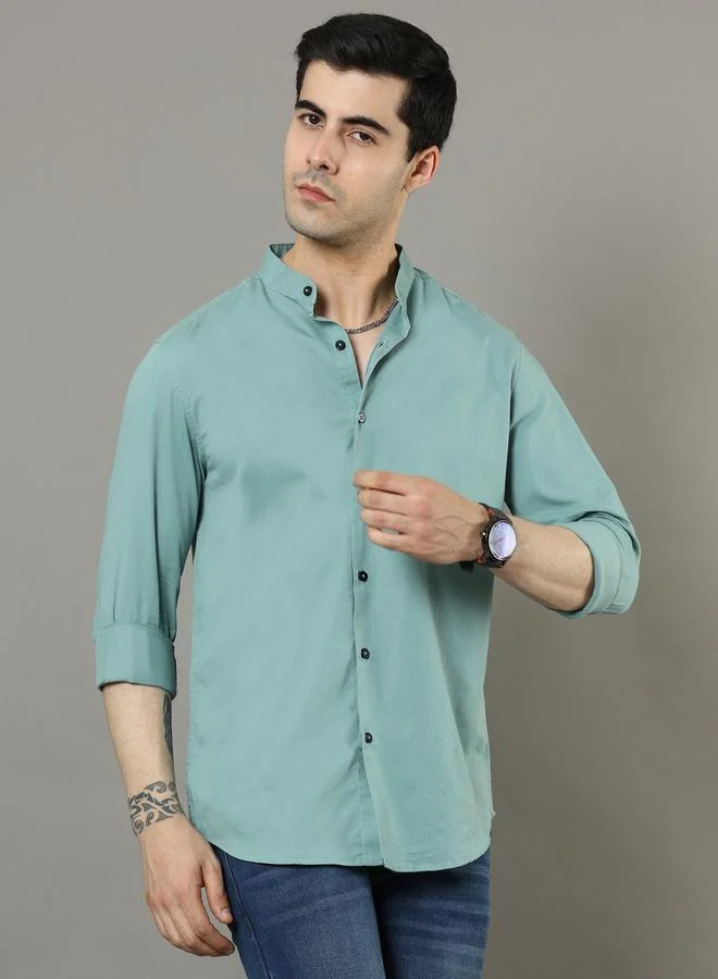 Bushirt Bushirt Solid Mandarin Collar Regular Fit Shirt