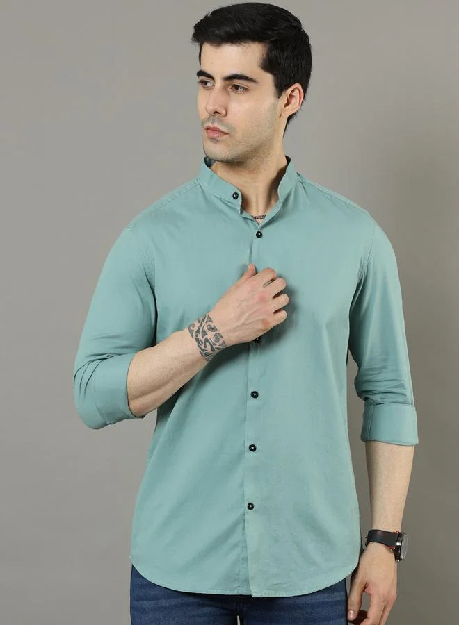 Bushirt Bushirt Solid Mandarin Collar Regular Fit Shirt
