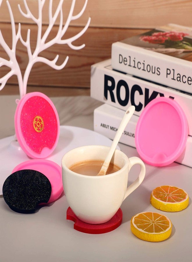 Romooa 8 Pieces Car Coaster Mold DIY Round Coaster Resin Silicone Mold Epoxy Casting Silicone Keyring for Cup Mats, Home Decoration, Pink, 6.5 Cm, 7.5 Cm,8.5cm, 10cm Diameter - Image 4