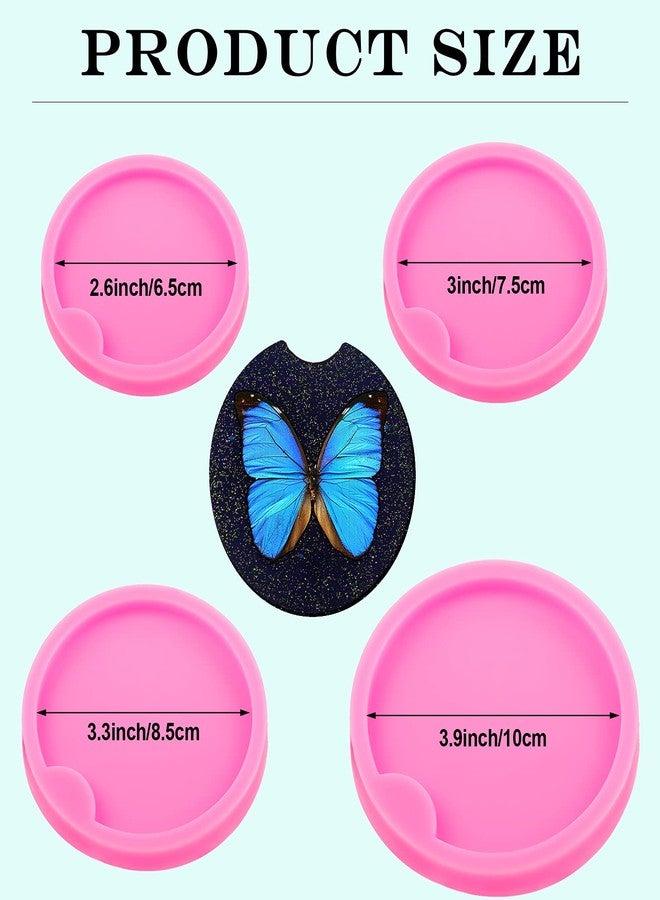 Romooa 8 Pieces Car Coaster Mold DIY Round Coaster Resin Silicone Mold Epoxy Casting Silicone Keyring for Cup Mats, Home Decoration, Pink, 6.5 Cm, 7.5 Cm,8.5cm, 10cm Diameter - Image 2