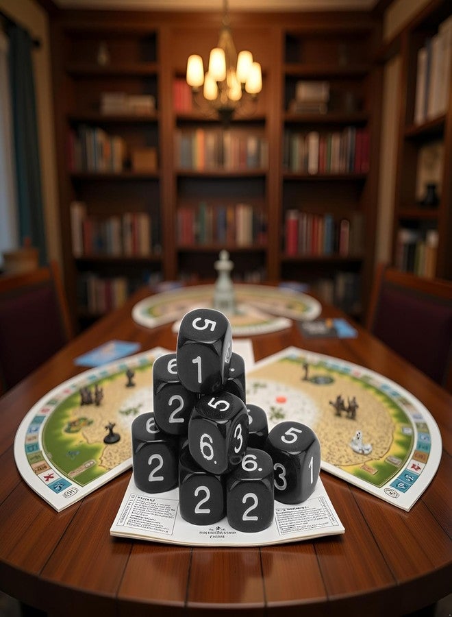 SelHeng 20Pcs Black Polyhedral Dice Set, 6-Sided Number Dice, 16mm, Round Corner, for Board Games and Teaching - Image 4