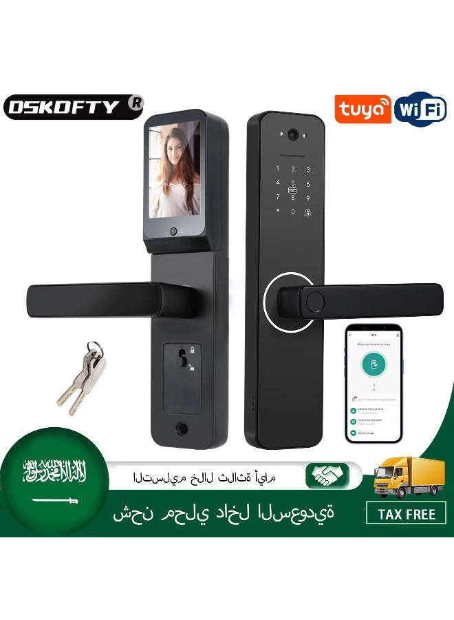 قفل باب ذكي إلكتروني رقمي بتقنية واي فاي من توييا مزود بكاميرا - Image 1