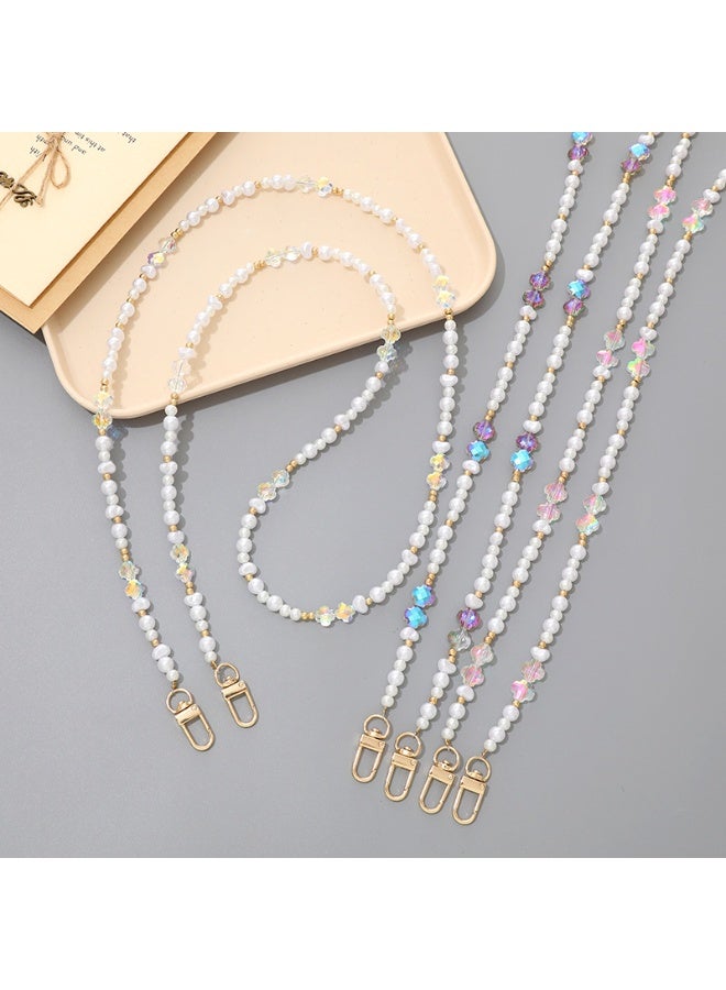 NIBEMINENT Phone Charm/ Chain Strap for Women Girls, Pearl Crystal Four leaf Flower Cell Phone Case Lanyard Wrist Strap - Image 2