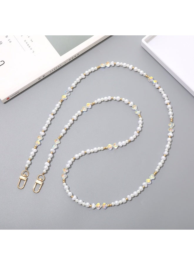 NIBEMINENT Phone Charm/ Chain Strap for Women Girls, Pearl Crystal Four leaf Flower Cell Phone Case Lanyard Wrist Strap - Image 1