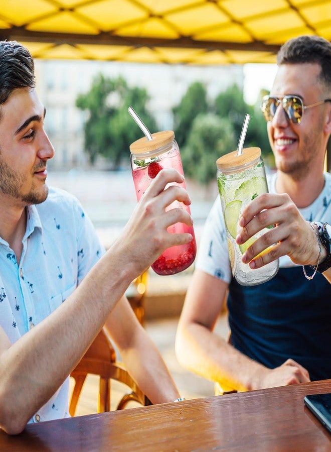 DAMCONME 2Pcs Glass Cups with Lids and Straws,Iced Coffee Glass Cups with Lids,Beer Glass Cup,Cute Glass Cups for Mojito Smoothies Whiskey Soda, 16OZ Drinking Glasses Cups with 2 Brush - Image 5