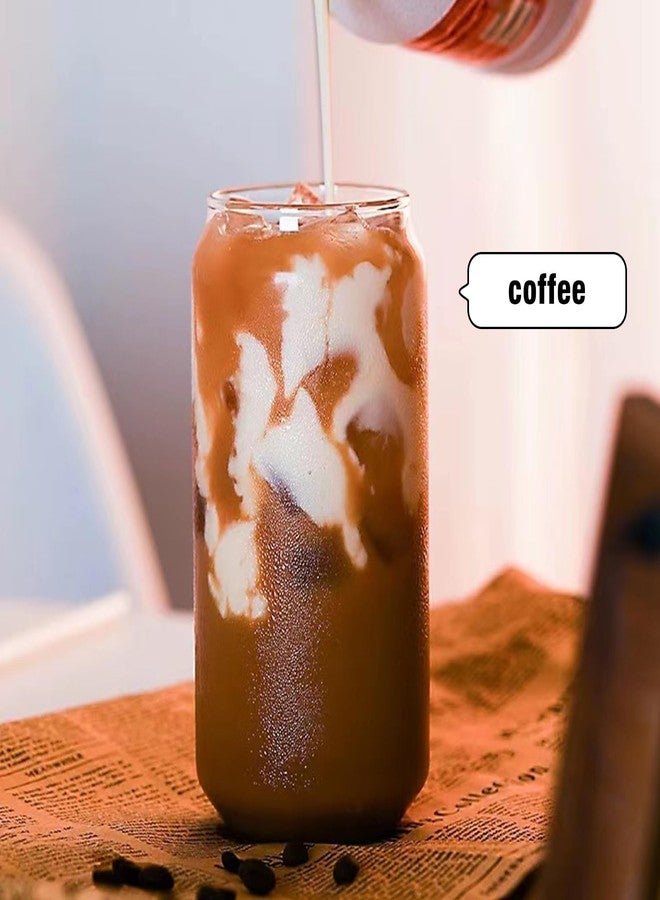 DAMCONME 2Pcs Glass Cups with Lids and Straws,Iced Coffee Glass Cups with Lids,Beer Glass Cup,Cute Glass Cups for Mojito Smoothies Whiskey Soda, 16OZ Drinking Glasses Cups with 2 Brush - Image 2