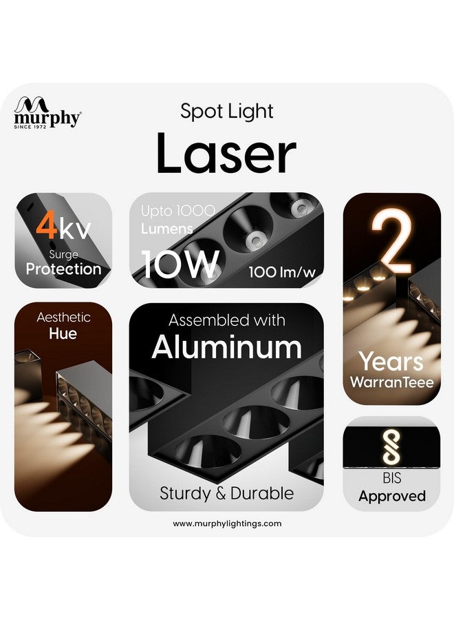 MURPHY Murphy 10W Black Gold Finish Square Laser Surface LED COB Spot, Focus, Down Ceiling Light, Surface Light (Warm White, Pack of 1), with 2 Years Warranty - Image 3