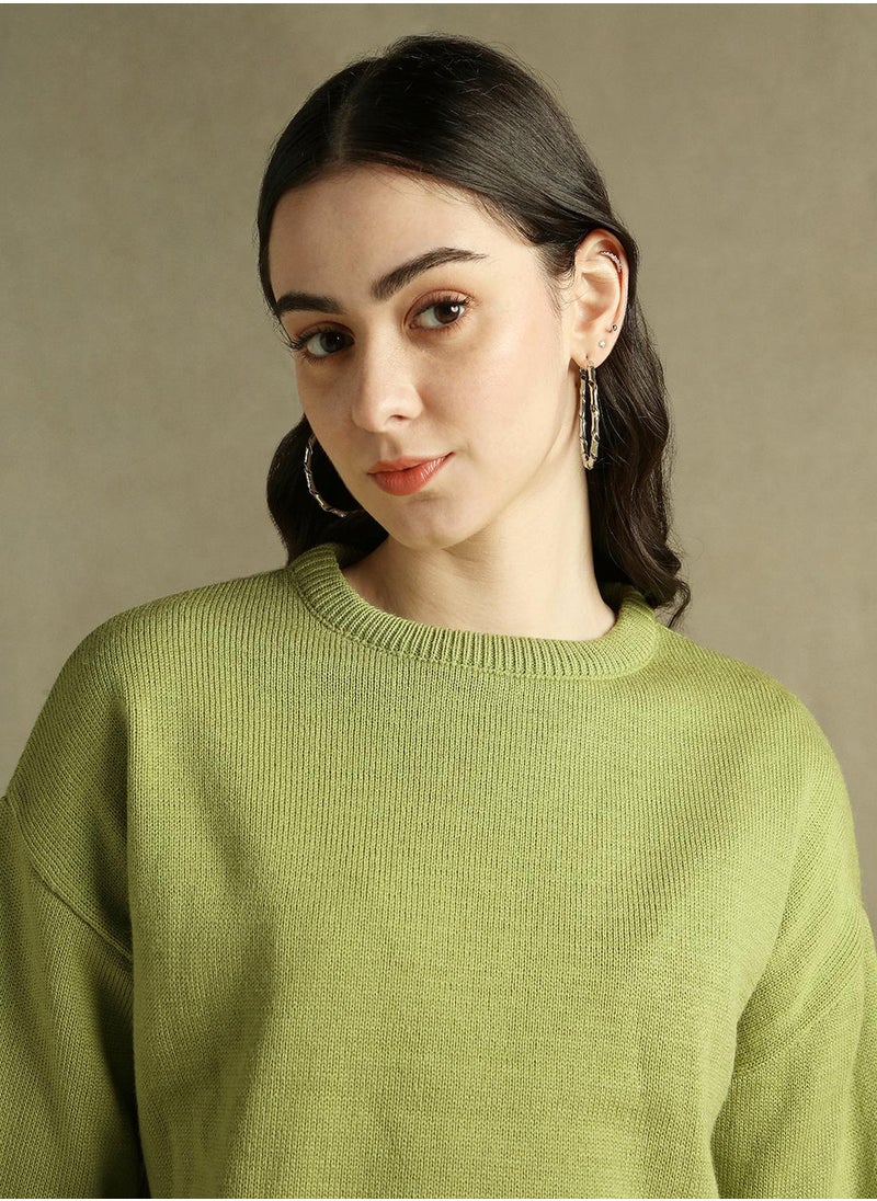 Dennis Lingo Women's Apple Green 100% Acrylic Solid Regular Fit Sweater  - Image 4
