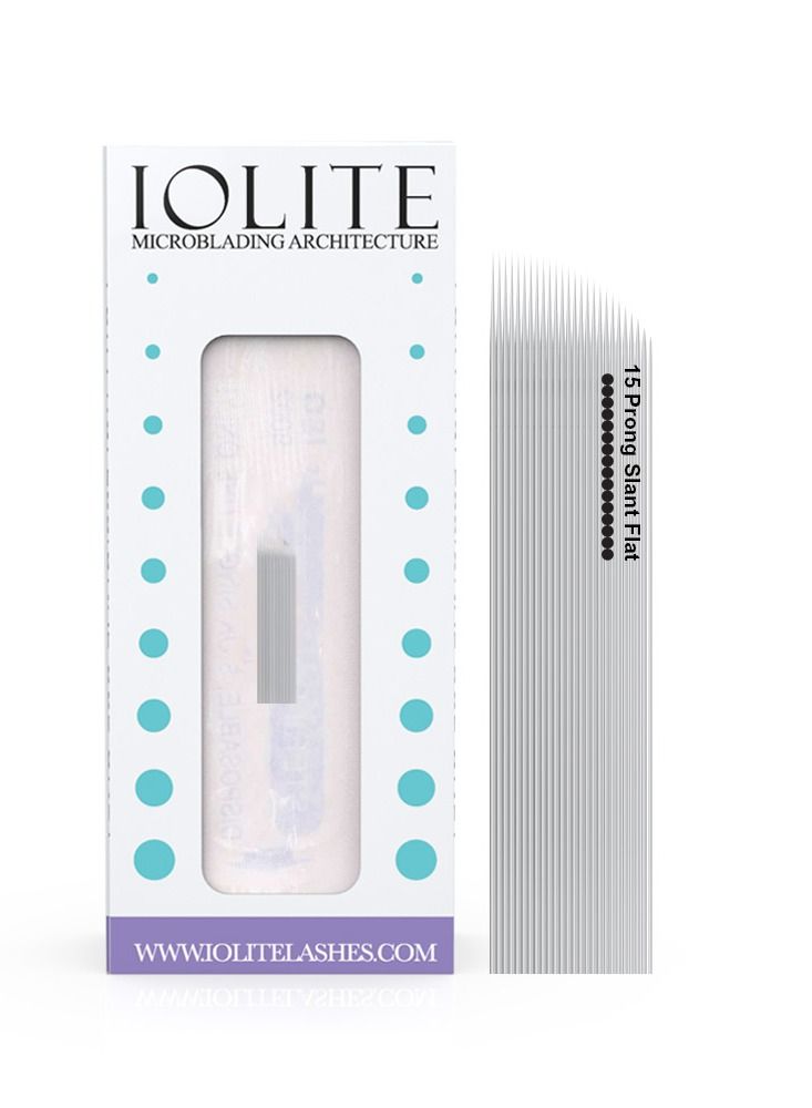 IOLITE Microblading 15 prong slant flat needle spmu needles size 25mm one time use disposable blade sterile packaged 12pcs - Image 1