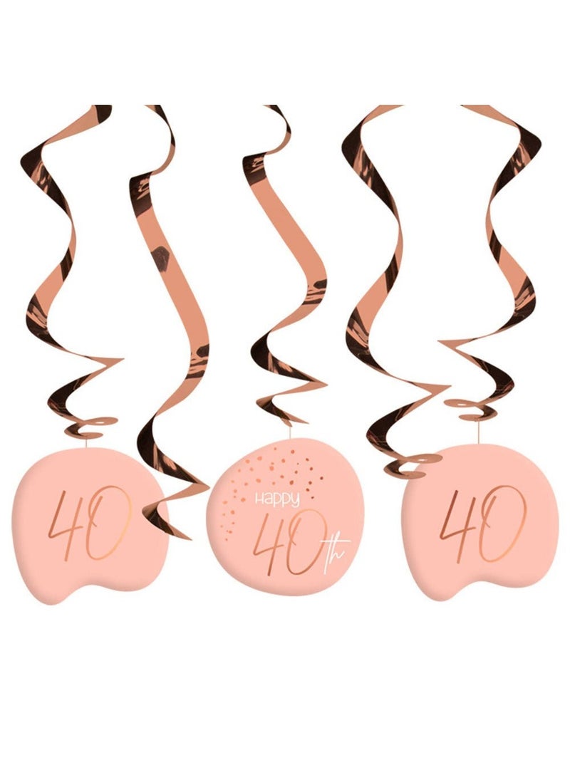 Folat Happy 40th Hanging Swirls Pink Rose Gold Paper Plastic 75cm 5-Pack