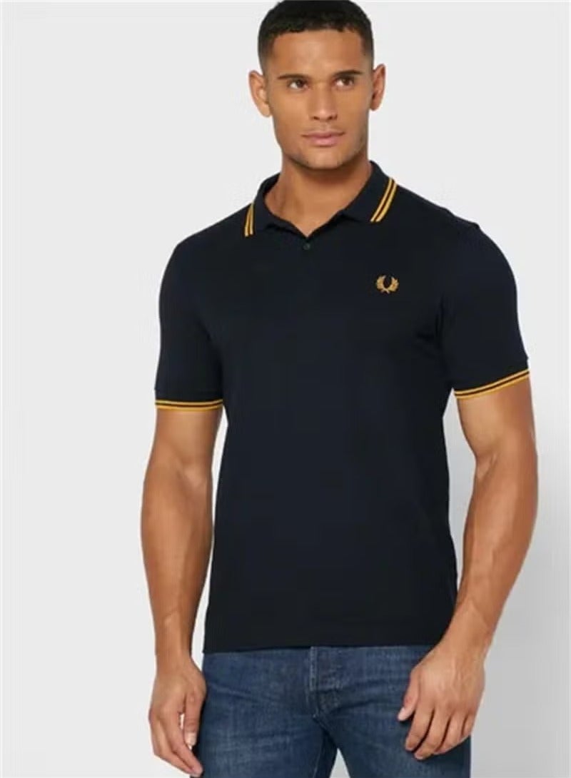 FRED PERRY Essential Logo Printed Polo Shirt Black/Yellow - Image 1