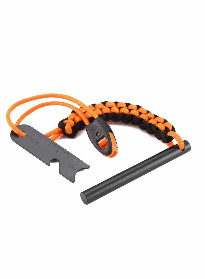 KASTWAVE Drilled Ferro Rod Fire Starter, 4 Inch Flint Steel with Paracord Lanyard Handle, Striker and Whistle, Hiking, Camping All-Weather Ferrocerium Rod - Image 1