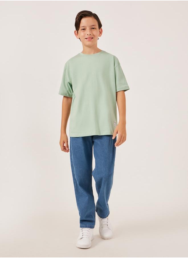 Styli Solid Oversized T-Shirt with Badge Detail  - Image 2