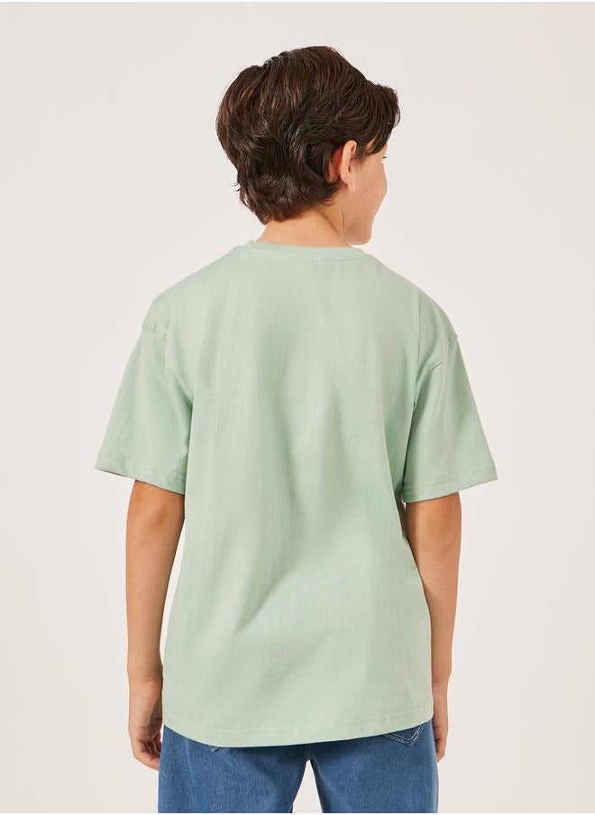 Styli Solid Oversized T-Shirt with Badge Detail  - Image 4