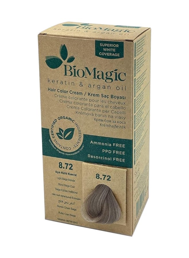 BIOMAGIC كريم صبغة الشعر الدائم بيوماجيك، تغطية بيضاء فائقة مع الكيراتين وزيت الأركان، أشقر بيج فاتح، 8.72 8.72 أشقر بيج فاتح 170 مل - Image 1