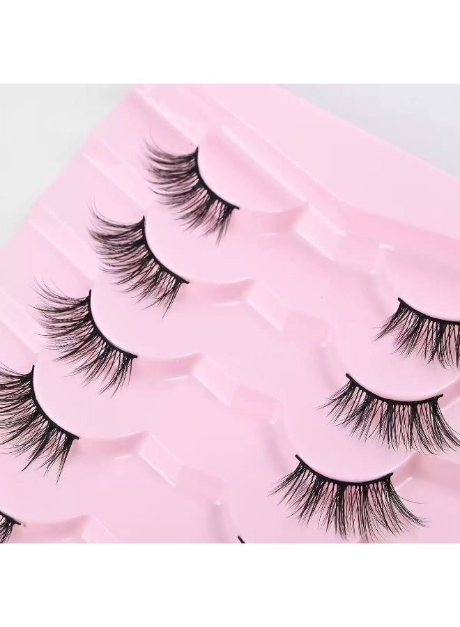 بيوتي بوكس 7 أزواج رموش كاذبة ، كريسكروس رموش مزيفة متعددة الطبقات ، مظهر طبيعي عيون القط نصف رموش ويسبي فلوفي منك الزائف - Image 3