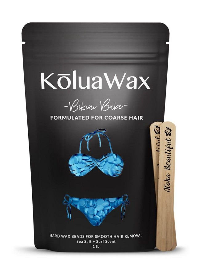 KoluaWax حبيبات الشمع الصلبة لإزالة الشعر من الجسم، تركيبة الشمع الأقوى لدينا لإزالة الشعر من تحت الإبطين والظهر والصدر، عبوة إعادة تعبئة كبيرة بحجم 1 رطل، حبيبات اللؤلؤ لتدفئة الشمع، بيكيني أزرق من Koluawax - Image 1