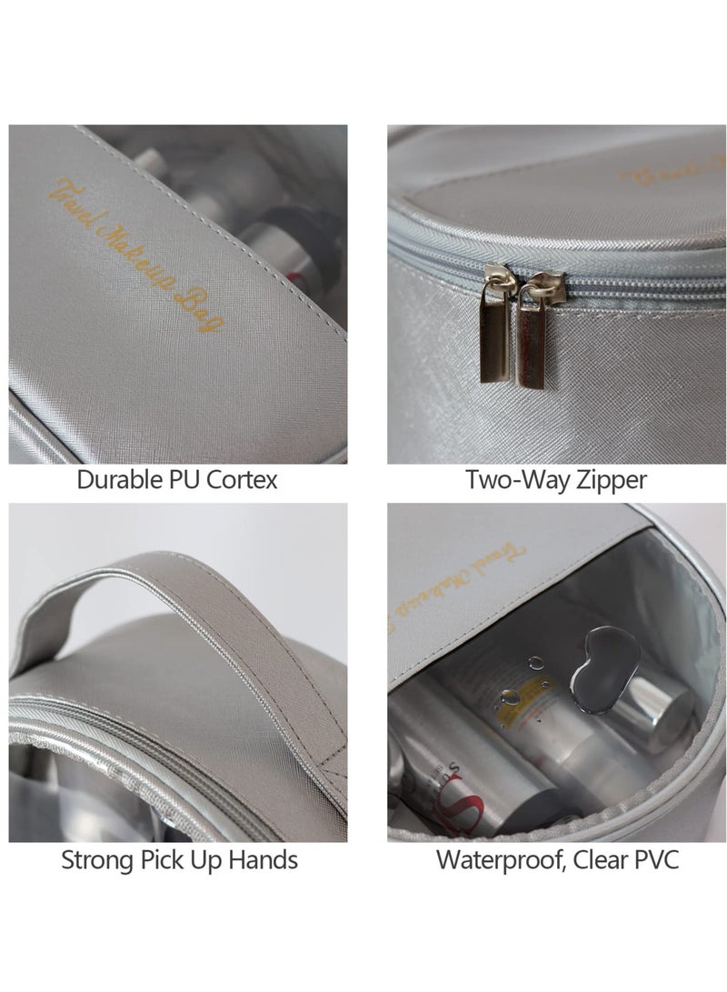 SOLARAE Makeup Bag Set, 3 Pieces Travel Make up Bag with Large Capacity, Clear & Waterproof Cosmetic Bags, Wash Bags Toiletry Bags for Travel - Available in Silver - Image 3