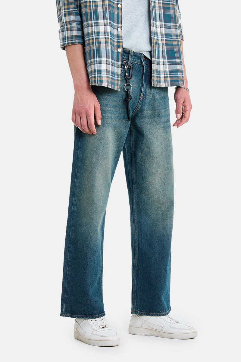 سنيتش Blue Solid Straight Fit Casual Jeans