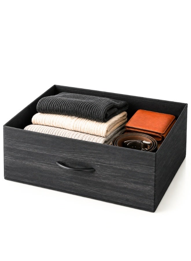 Foldable Fabric Storage Box with Wooden Handle 47 × 28 × 21 cm – Multi-Purpose Closet Organizer Bin for Clothes, Towels, Kids Toys, Books, Magazines & Household Accessories, Durable Collapsible Storage Basket for Shelves, Bedroom, Living Room & Office - Image 1