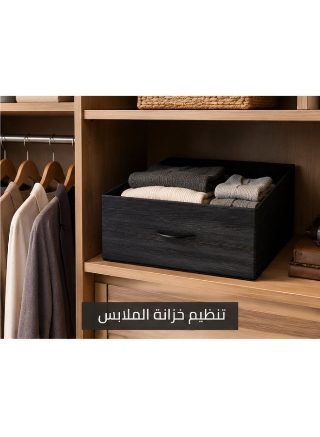 Foldable Fabric Storage Box with Wooden Handle 47 × 28 × 21 cm – Multi-Purpose Closet Organizer Bin for Clothes, Towels, Kids Toys, Books, Magazines & Household Accessories, Durable Collapsible Storage Basket for Shelves, Bedroom, Living Room & Office - Image 2
