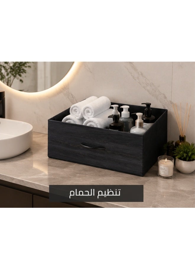 Foldable Fabric Storage Box with Wooden Handle 47 × 28 × 21 cm – Multi-Purpose Closet Organizer Bin for Clothes, Towels, Kids Toys, Books, Magazines & Household Accessories, Durable Collapsible Storage Basket for Shelves, Bedroom, Living Room & Office - Image 3