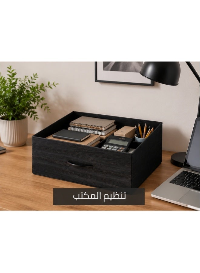 Foldable Fabric Storage Box with Wooden Handle 47 × 28 × 21 cm – Multi-Purpose Closet Organizer Bin for Clothes, Towels, Kids Toys, Books, Magazines & Household Accessories, Durable Collapsible Storage Basket for Shelves, Bedroom, Living Room & Office - Image 4