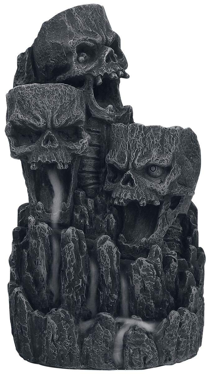 SKULL BACKFLOW TOWER INCENSE BURNER 175CM BLACK RESIN