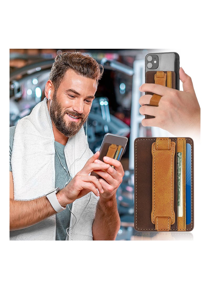 Generic - Cell Phone Card Holder Pouch Self-Adhesive Phone, Brown, Stick on Wallet Card Holder for Back of Phone Case Leather ID Card Holder Sleeve Pouch Credit Card Grip Holder - Image 1