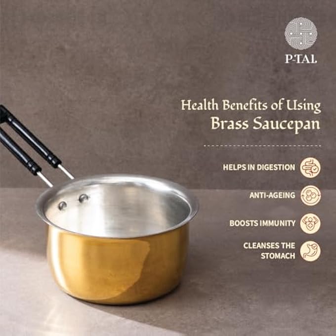 P-TAL Brass Saucepan For Tea  Small Milk PanTea Pan  100 Pure Brass  NonToxic Cookware With Ayurvedic Health Benefits 2 Litres - Image 5