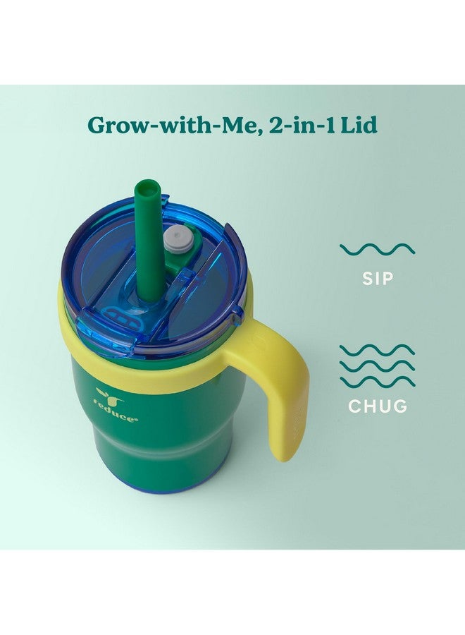 REDUCE 14 Oz Coldee Kids Tumbler with Lid and Straw - Coldee Insulated Travel Mug - Spill-Proof, Sweatproof Stainless Steel, BPA-Free - Includes Handle, Reusable Silicone Straw - Camp Green - Image 5