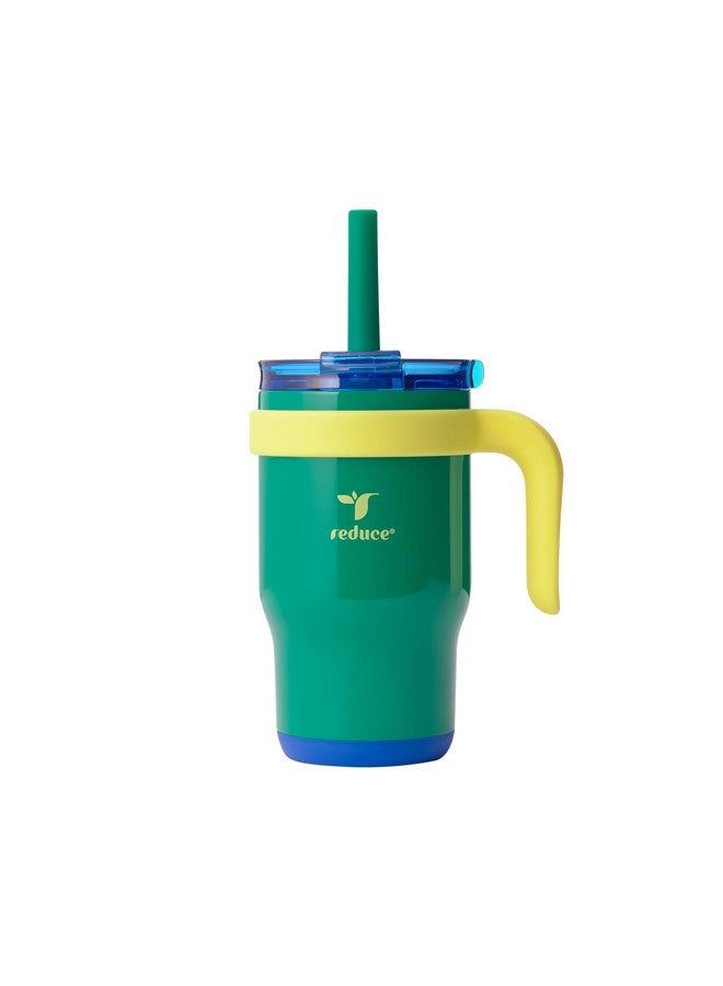 REDUCE 14 Oz Coldee Kids Tumbler with Lid and Straw - Coldee Insulated Travel Mug - Spill-Proof, Sweatproof Stainless Steel, BPA-Free - Includes Handle, Reusable Silicone Straw - Camp Green - Image 1
