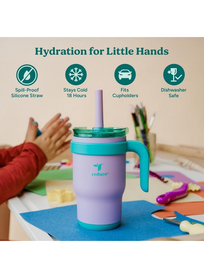 REDUCE 14 Oz Coldee Kids Tumbler with Lid and Straw - Coldee Insulated Travel Mug - Spill-Proof, Sweatproof Stainless Steel, BPA-Free - Includes Handle, Reusable Silicone Straw - Camp Green - Image 3