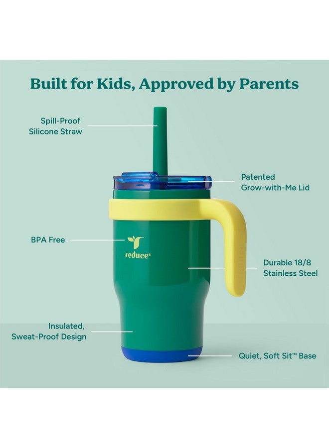 REDUCE 14 Oz Coldee Kids Tumbler with Lid and Straw - Coldee Insulated Travel Mug - Spill-Proof, Sweatproof Stainless Steel, BPA-Free - Includes Handle, Reusable Silicone Straw - Camp Green - Image 4
